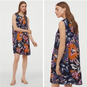 H&M A-Line Dark Blue Large Flower Sleeveless Dress
